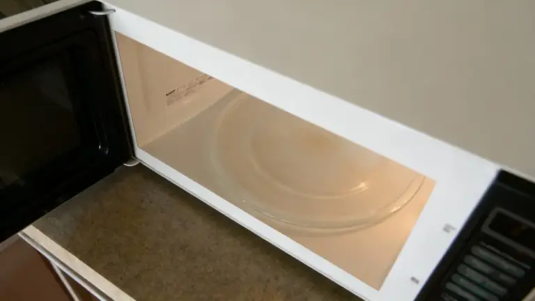 Interno di un forno a microonde con piatto girevole leggermente sporco